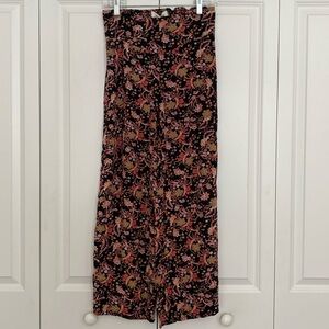 American Rag Botanical Fairy Grunge Floral Print Boho Wide Leg Pant Black Small